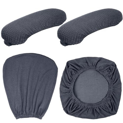 Tallew 4 Pcs Office Chair Covers Set Computer Universal Protective Stretchable Chair Seat Covers Desk Armrest Slipcovers Pads Office Cushion Backrest for Rotating (XL,Dark Gray) - color: Dark Gray