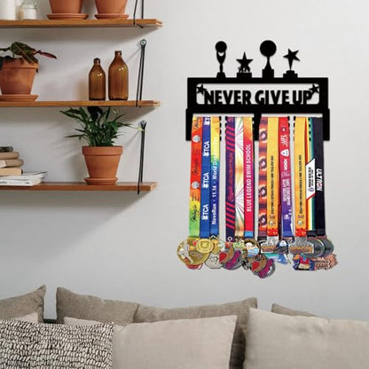 Resama Medal Hanger Holder Display Wall Rack Frame Shelf-Medal Hanger Awards Ribbon Soccer,Gymnastics,Holder Display Rack for 60 Medals - color: Never Give Up