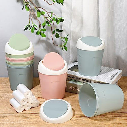 Zhehao 8 Pcs Plastic Mini Wastebasket Trash Can with Swing Lid 360 Trash Bags Desktop Small Garbage Bin Countertop Vanity Tabletop Waste Paper Basket for Home Office (Blue,Green,Pink) - color: Blue,Green,Pink