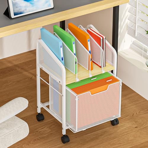 Tiaoheka Rolling File Cabinet with Adjustable Dividers, Mobile Filing Cabinet with Storage Drawer on Lockable Wheels, Hanging File Organizer Beside Under Desk for Office, Home, White（Patent Pending） - color: White, size: Small - File Cabinet