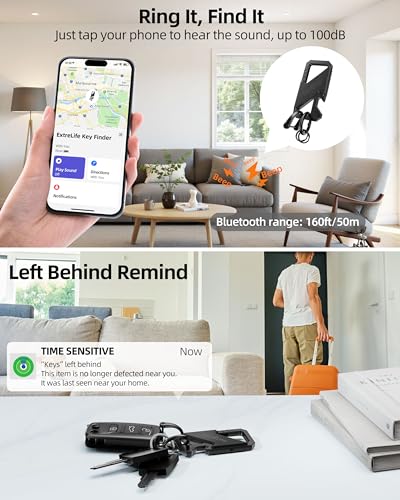 Keychain, Works with Apple Find My, Heavy Duty Keychain Bottle Opener, Carabiner Car Key Chains for Men & Women, Car Key Fob Holder, Anti-Lost Keys Tracker, Smart Keys Finder, Rechargeable, Black - color: Black