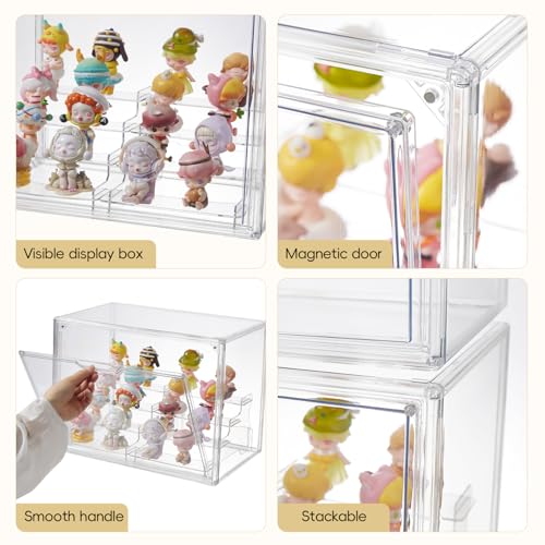 4 Tiers Clear Acrylic Display Case, Plastic Storage Bins with 2 Display Risers and Magnetic Door,Stackable Display Box for Figures Showcase (XLarge -4 Tier-2 Pack) - size: XLarge -4 Tier-2 Pack