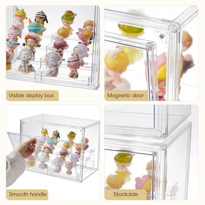 4 Tiers Clear Acrylic Display Case, Plastic Storage Bins with 2 Display Risers and Magnetic Door,Stackable Display Box for Figures Showcase (XLarge -4 Tier-2 Pack) - size: XLarge -4 Tier-2 Pack