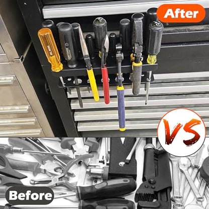 ULIBERMAGNET Magnetic Screwdriver Holder Rack,Heavy Duty Magnetic Pliers Holder,Tools Organizer Rack for Screwdriver, Plier, Shears,Magnetic Mount Tools Rack for Garage,Tool Cart,Pegboards,Workbench - style: Black Magnetic Screwdriver Rack