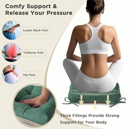 AddGrace Chair Cushions for Dining Chairs Set of 1 Kitchen Seat Cushions with Ties and Non Slip Backing Tufted Indoor Seat Pad for Kitchen Dining Room 18" x 17" x 3" Dark Green - color: Dark Green