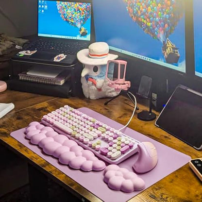 JIKIOU Upgrade Leather Cloud Keyboard Wrist Rest, Cloud Wrist Rest with Non-Slip PU Base, Comfortable Memory Foam Wrist Rest for Computer Laptop Mac Gaming Office and Pain Relief Christmas Wish Gift - color: 05pink With Lilac