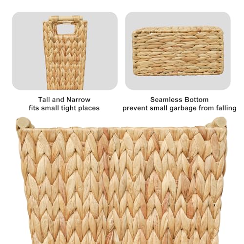 Coeusy 6 Gallon Wicker Trash Can with Wooden Handle,Wicker Waste Basket for Bathroom,Bedroom,Large Narrow Water Hyacinth Trash Basket,Rattan Boho Decor Farmhouse Bathroom Trash Can - size: 6 Gallon
