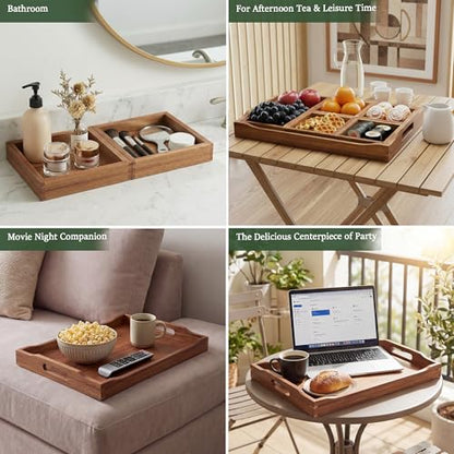 Serving Tray with 5 Removable Snack Boxes,Acacia Wood Snack Tray for Parties and Entertaining, Movie Night, Coffee Table and Charcuterie Serving - color: Snack Tray, size: Snack Tray
