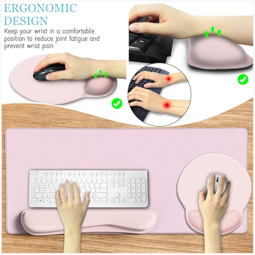 LIMKRIAN Pink Mouse Pad Set, Complete XXL Desk Mat with Ergonomic Keyboard Support & Coaster, Featuring Mouse Pad with Gel Wrist Rest for Pain Relief, Soft Pink Home Office Gaming Accessories Gift - color: XXL-03 Blush Pink