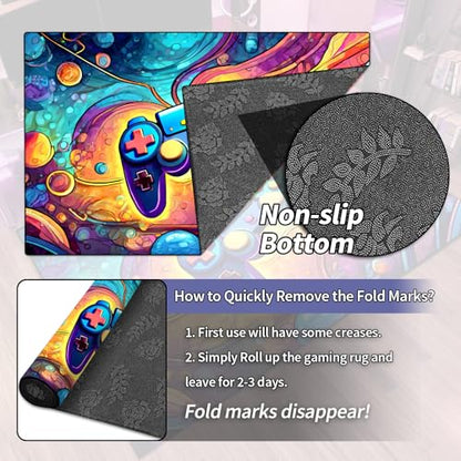 Game Area Rug Teen Boys Carpet, 3D Gaming Rugs Gamepad Controller Mat for Boys Girls Bedroom Playroom, Non-Slip Scrawl Style Gamer Rugs Children Gaming Area Rug (70" x 55") - color: Scrawl Style 1, size: 4'7" x 5'10" (Rectangular)