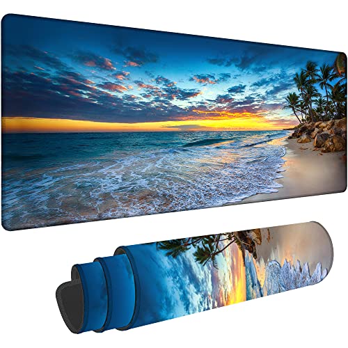 Hawaii Summer Beach Gaming Desk Mat Large,Palm Tree Sunset Extended Mousepad,Non-Slip Rubber Mouse Pad Stitched Edges,Desktop Decorative Accessories for Home Office 31.5" x 15.7" - color: Hawaii Beach Palm Tree Sunset