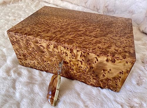 Hand Carved Wooden Multipurpose Keepsake Jewelry Decorative Art Box Storage Organizer (Large wood Box,Antique) (X-Large With Lock 2) - size: XXX-Large Thuya With Lock 2