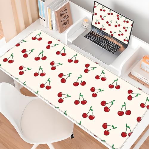 Large Gaming Mouse Pad, Full Keyboard Mat, Long Laptop Mousepad, Computer Mouse Mat for Home and Office, Anti-Slip Rubber Base, 31.5 x 11.5 Inches (Cute Cherry) - color: Cute Cherry