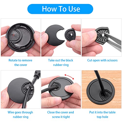 4 Pack 2 Inch Metal Desk Grommet for Wire Organizer, Black - color: Black-4Pack