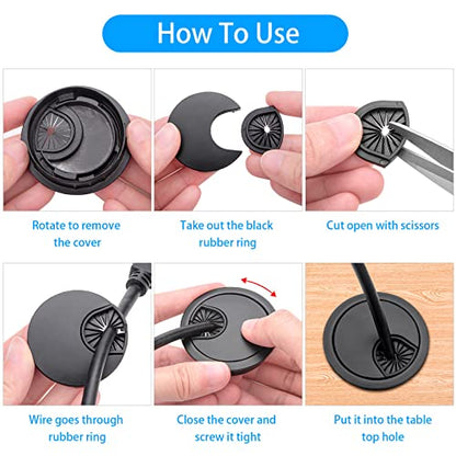 4 Pack 2 Inch Metal Desk Grommet for Wire Organizer, Black - color: Black-4Pack