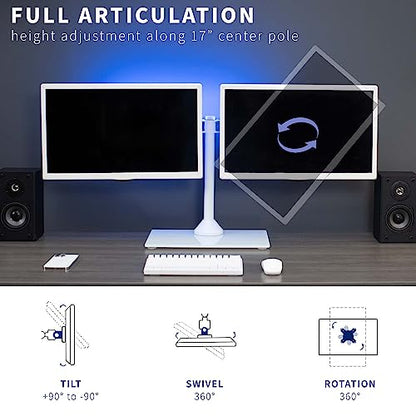 VIVO Freestanding Dual Monitor Stand with Sleek Glass Base and Adjustable Arms, Mounts 2 Screens up to 32 inch and 22 lbs Each, White, STAND-V002FGW - color: White, size: 13" to 32" Screens