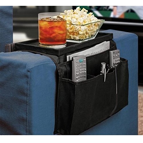 6 Pockets TV Remote Control Organizer, Home Sofa Console Folding Table Slipcover Drapes Over Arm Caddy Holder Desk Chair Armrest Hanging Storage Bag for Cellphone,Tray,Tea Cup,Pen,Magazine& Snacks