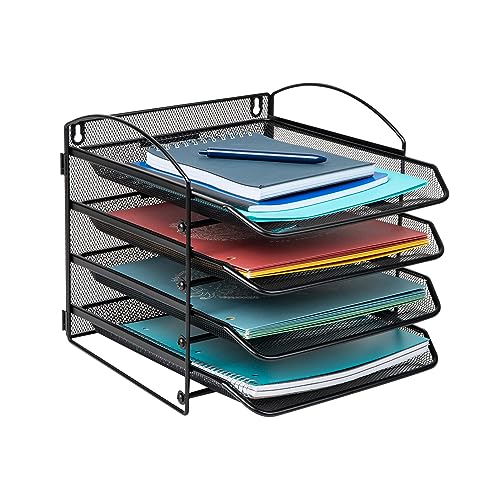 Mind Reader 4-Tier Paper Tray, File Storage, Desktop Organizer, Wall Mountable, File Organization, Metal Mesh, Black - style: 4-Tier