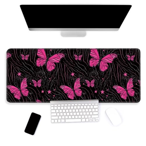 Large Mouse Pad, Big Gaming Mousepad, Desk Mat for Desktop, Thick Non-Slip Waterproof Rubber Base, Mouse Pads for Office, Computer, Keyboard, Laptop 31.5x11.8 in, Pink Glitter Butterfly - color: Pink glitter butterfly, size: 31.5" x 11.8"