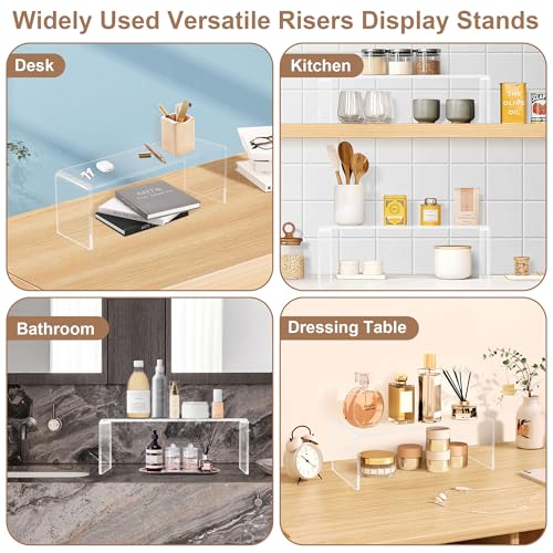 4 Pack Large Acrylic Display Stand,12'' x 4'' x 4'' Thickened Clear Rectangular Cupcake Holder Perfume Organizer Stand, Large Shelf Risers Desktop Display Stand for Decor Display,Figure,Cupcake
