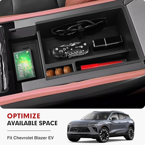 Autorder Center Console Organizer for 2024-2026 Chevrolet Blazer EV Accessories Armrest Storage Box Secondary Insert Tray with Anti-Slip Mat - color: 2024-2026 Chevy Blazer EV