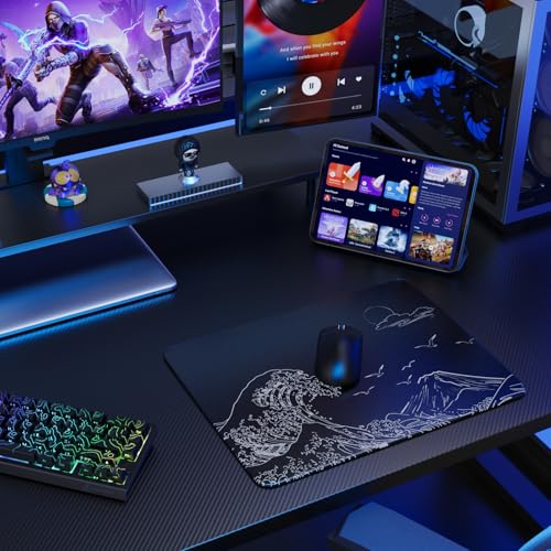 ATTACK SHARK CM05SE Glass Gaming Mouse Pad for FPS & Esports, Nano-Etched Tempered Glass Surface,Ultra-Smooth Low Friction Hard Mousepad,Waterproof Large Desk Mouse Mat for PC Setup,Black Wave - color: Black Wave