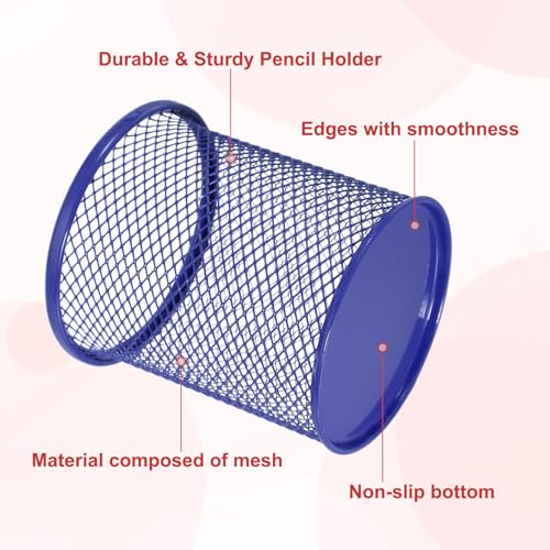 uxcell 2Pcs Mesh Pencil Holder, Metal Pen Cup Desk Organizer Makeup Brush Cup Holder for Home, Office, Classroom(Blue) - color: Blue