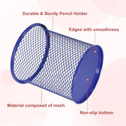 uxcell 2Pcs Mesh Pencil Holder, Metal Pen Cup Desk Organizer Makeup Brush Cup Holder for Home, Office, Classroom(Blue) - color: Blue