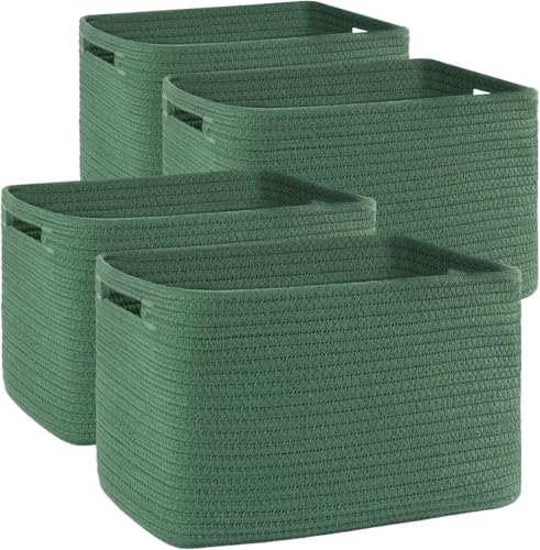 OIAHOMY 4 Pack Storage Baskets for Organizing, Cube Storage Bins for Shelves, Rectangle Storage Baskets With Handles, Woven Baskets for Storage, 12.7''Lx9''Wx7.8''H, Green - color: Green, size: 12.7x9x7.8inch