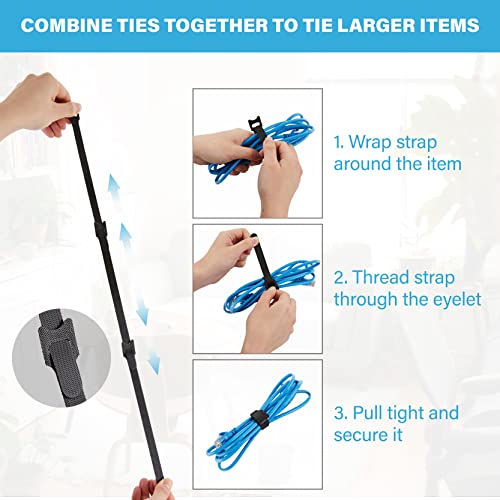 90PCS Reusable Cable Ties - 4+6+8 Inch, Heavy Duty Hook & Loop Straps in Black Red Blue, Adjustable & Multi-Purpose Fastening, Color-Coded Wire Ties for Home Office, Garage & Cable Management - color: Black+red+blue 4+6+8 In-90 Pcs