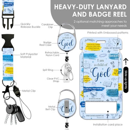 Christian Lanyards ID Badge, I am a Child of God ID Badge Holder with Retractable Reel Clip and Keychain, Religious Heavy Duty Identity Badge Cover Case Protector for Teacher Nurse Blue - color: Christian-blue