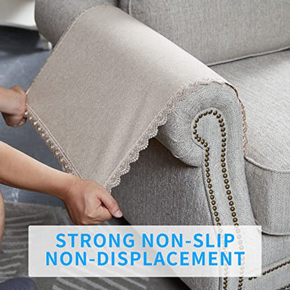 MINJIATEX Couch arm Covers,Non-Slip lace Sofa arm Covers Set of 2 Washable Sofa armrests Covers for Living Room Recliner Chair arm Cover Protectors for Leather Sofa armrest slipcover (MYS-Beige) - color: Mys-beige