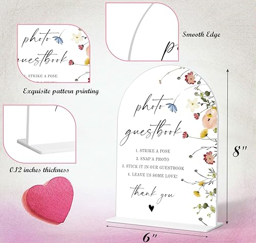 Photo Guest Book Sign, Wedding Guest Book Alternative, Flower Style Bridal Shower Signs for Engagement, Bridal Shower and Reception, Wedding Shower Favors, 6X8 Inch Acrylic Arch Sign with Stand,34 - color: Photo Guest,34
