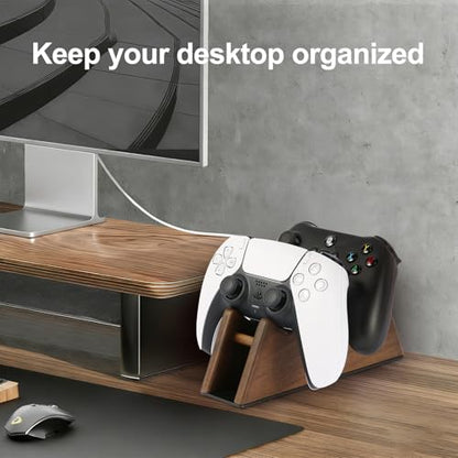 Solid Wood Controller Stand - Dual Gaming Controller Holder for Desk, Fits Xbox Series X/S, Xbox One, PS5, Switch Pro - Gamer Gift for Men