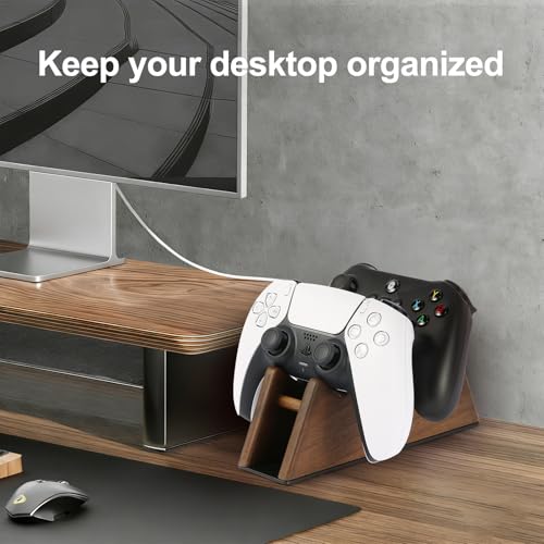 Solid Wood Controller Stand - Dual Gaming Controller Holder for Desk, Fits Xbox Series X/S, Xbox One, PS5, Switch Pro - Gamer Gift for Men