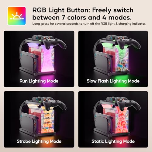 Switch 2 Multifunctional Organizer Station with Joycon 2 Charging Dock | Switch 2 Storage Stand with RGB Light,Pro Controller / Headset Holder,Switch 2 Console Dock with 16 Games Discs