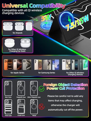Mouse Pad with Foldable Phone Holder & Wireless Charger, XXL RGB Gaming Mousepad 31.5"x15.8" Large Desk Mat for Keyboard, 11 Colors 5 Modes - color: Topographic-Phone Holder-31.5"x15.8"