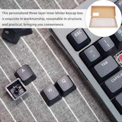 3-Layer Keycap Organizer Box Kraft Paper Plastic Keyboard Caps Storage Container Portable 13.77X5.51X1.18In for Keyboard Accessories
