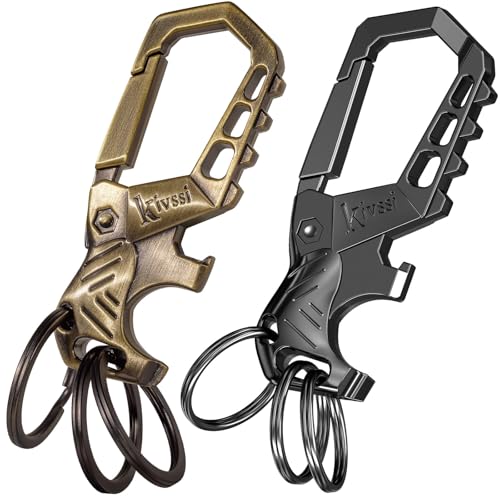 Kivssi Heavy duty metal keychains,Car key chain Carabiner clip key bottle opener 3 Key Rings for men and women. - color: Bronze+black