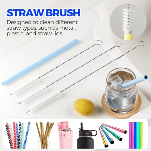 6 Pack Holikme 4 in 1 Cup Lid Cleaning Brush Set with 3 Straws, Multifunctional Bottle Brush, Silicone Cup Lid Gap Cleaner, Bristle Crevice Cleaning Brush, Blue - color: Blue
