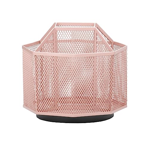 Annova Mesh Desk Organizer Rotate with 5 Compartments Spinning Tidy Candy/Pen Holder Office, Art Supply, Storage, Classroom, Home (Light Pink) - color: Light Pink