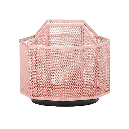 Annova Mesh Desk Organizer Rotate with 5 Compartments Spinning Tidy Candy/Pen Holder Office, Art Supply, Storage, Classroom, Home (Light Pink) - color: Light Pink