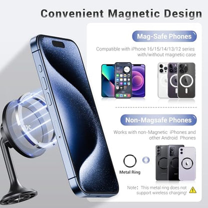 Magnetic Phone Tripod Mount Adapter with Arca Base &1/4" Screw Hole Compatible with MagSafe, 60° Tilt iPhone Tripod Holder for iPhone 17 16 15 14 13 12 Pro Max Plus, Selfie Stick Tripod Arca Ball Head