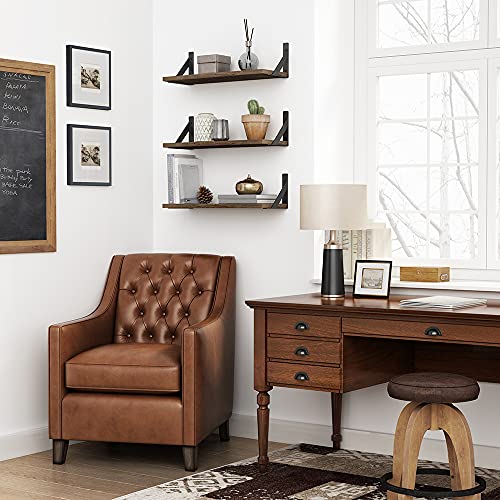 Forbena Rustic Floating Book Shelves for Wall Set of 3, 17 Inch Wood Wall Bookshelf for Bedroom, Wooden Wall Mounted Hanging Shelf for Office Living Room Bathroom Decor Pictures Books (Dark Brown) - color: Rustic Brown, size: 17 x 6 Inch