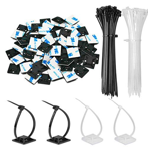 30 Pack 2 inch Zip Tie Adhesive Mounts Self Adhesive Cable Tie Base Holders with Multi-Purpose Tie wire clips with screw hole,Anchor stick on wire holder with 8 inch zip ties （Black&White） - color: 30 Pack 2“ Black/White