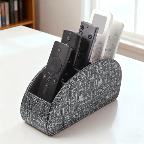 Remote Control Holder with 5 Compartments, Upgraded PU Leather TV Remote Caddy Desktop Organizer for Easy Store and Take Remote Controllers, Office Supplies, Media Accessories(Retro Silver) - color: Retro Silver