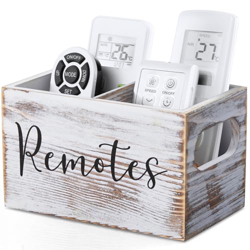 DRASTAR Remote Control Holder, Retro White TV Remote Holder, Remote Organizer Caddy for Table, Wooden Remote Box for Nightstand, Remote Caddy with 2 Slots - color: Retro White, size: 2 Slots