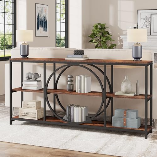 Tribesigns Extra Long Console Table, 70.9 inch Narrow Sofa Tables with 3 Tier Wood Storage Shelves Industrial Metal Frame for Entryway Hallway Living Room Behind Couch, Rustic Brown Black - color: Black Brown