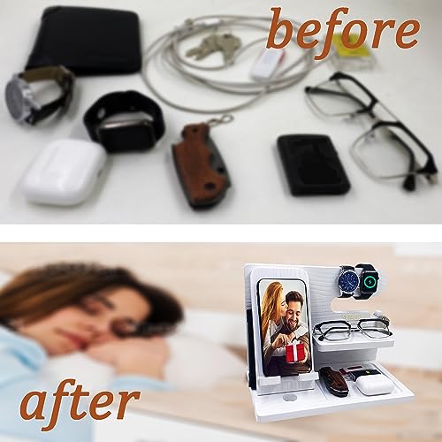 VEIYAILU Gifts for Women Girlfriend Men Him Husband Boyfriend Son Boss Wood Phone Docking Station Nightstand Organizer Anniversary Birthday Gifts (White) - color: White