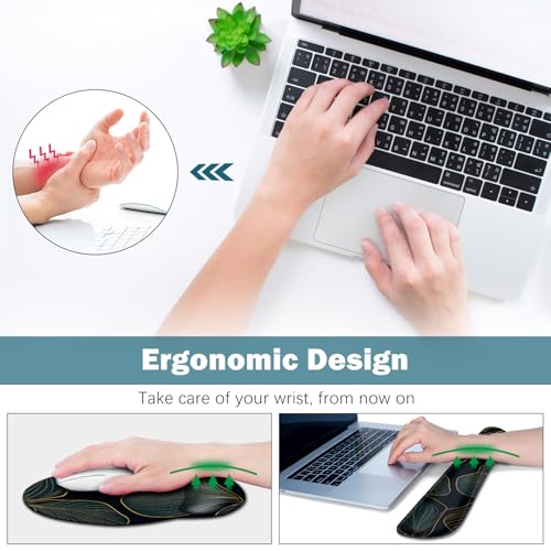 ARTSO Desk Mat Set, Large Gaming Mouse Pad Wrist Support, Keyboard Wrist Rest Ergonomic Desk Pad with Coaster Combo, Extended Mousepad with Non-Slip, Art Tropical Leaves - color: Art Tropical Leaves